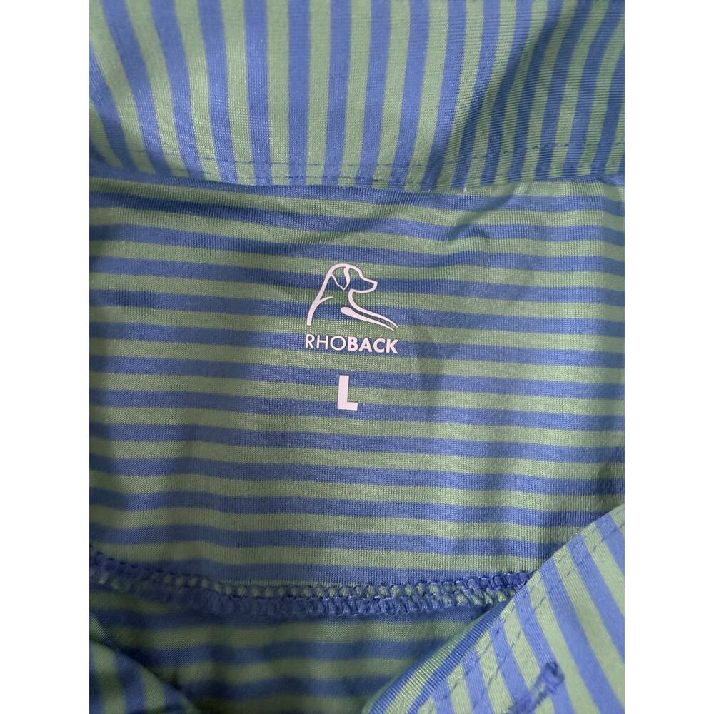 Rhoback Performance Polo Shirt Men’s Size L Blue Green Striped Short Sleeve Golf - Picture 5 of 7
